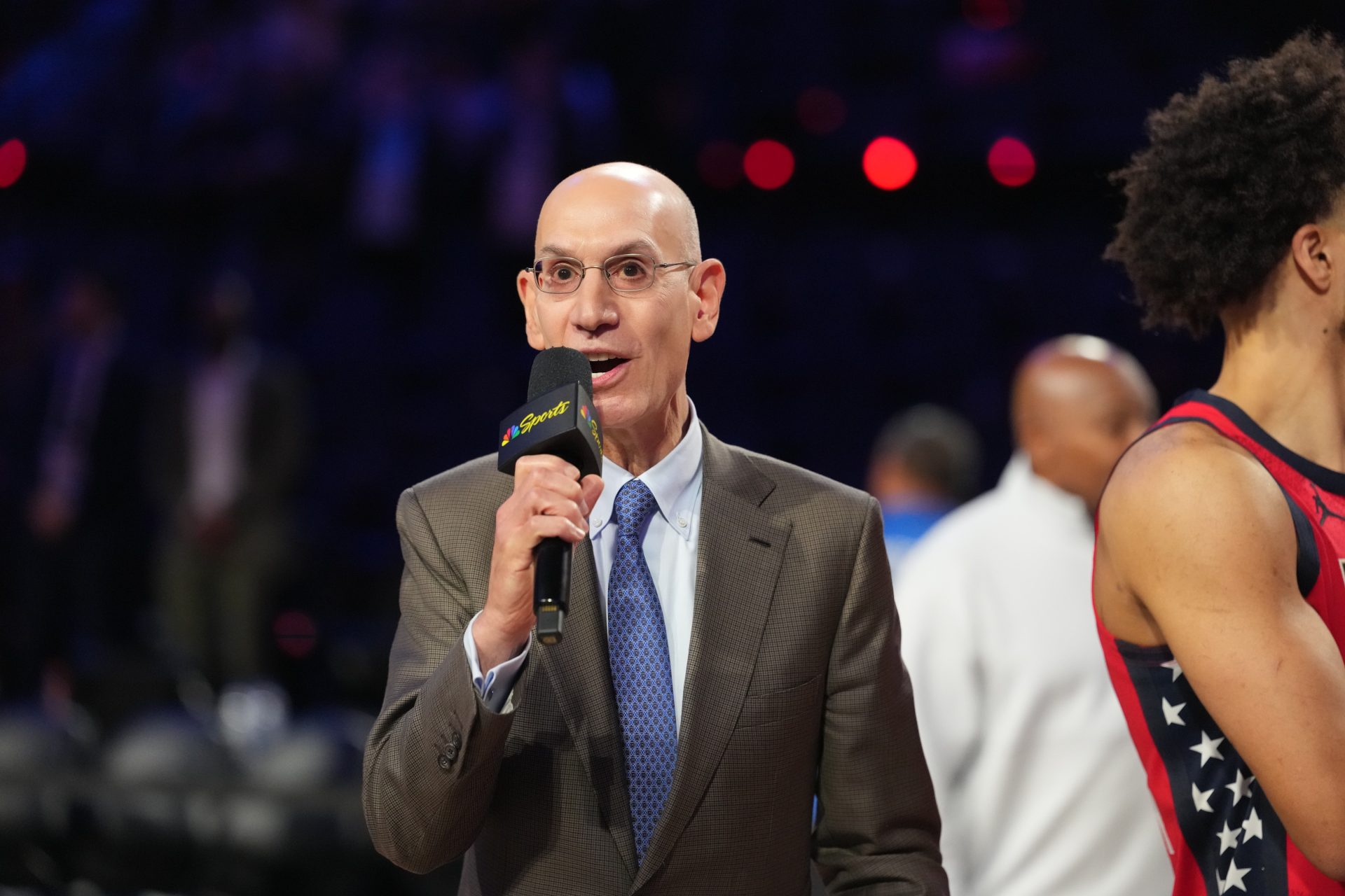 Feb 15, 2026; Inglewood, California, USA; NBA commissioner Adam Silver speaks to media after the 75th NBA All Star Game at Intuit Dome.