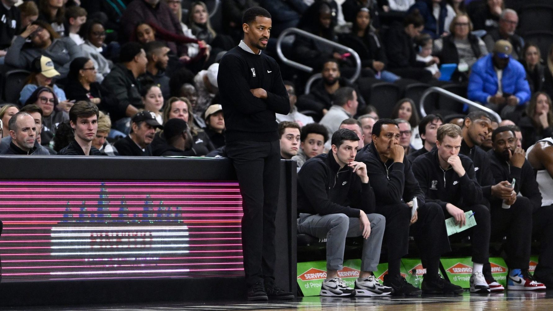 Mar 4, 2026; Providence, Rhode Island, USA; Providence Friars head coach Kim English looks on during the second half against the Marquette Golden Eagles at Amica Mutual Pavilion.