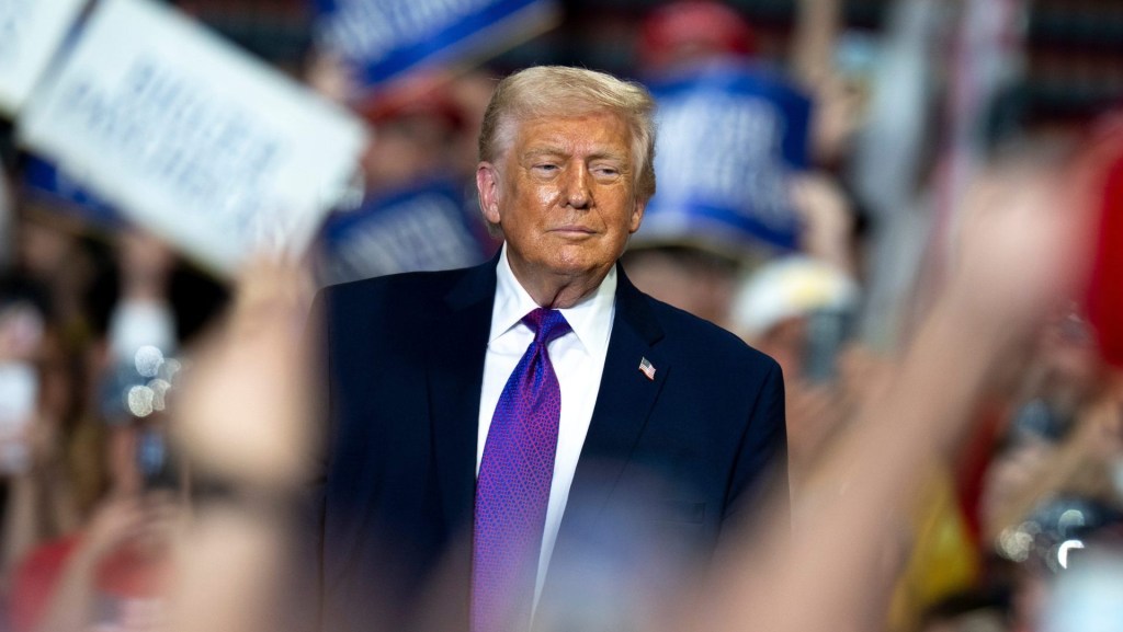 President Donald Trump speaks at a political rally held at Verst Group Logistics in Hebron, Kentucky, on Wednesday, March 11, 2026.