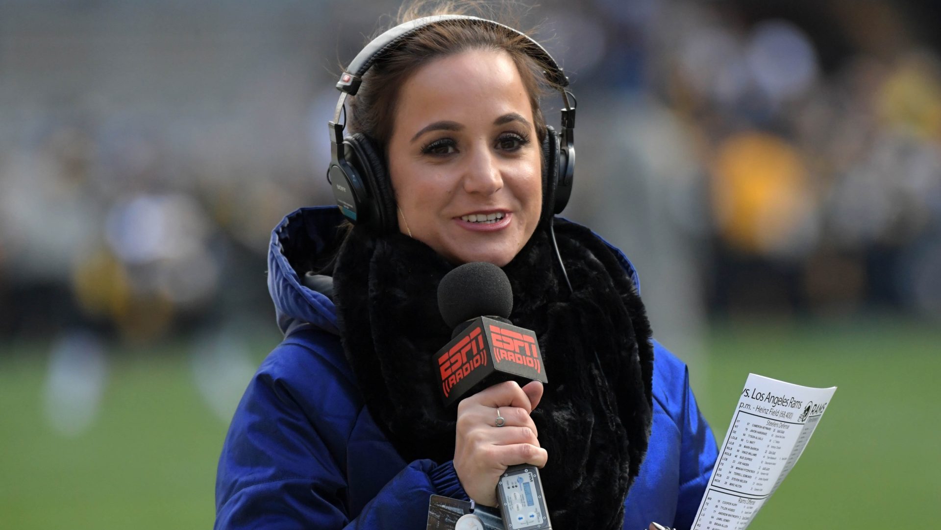 Nov 10, 2019; Pittsburgh, PA, USA; ESPN radio sideline reporter Dianna Russini during the NFL game between the Pittsburgh Steelers and the Los Angeles Rams at Heinz Field. The Steelers defeated the Rams 17-12. Mandatory Credit: Kirby Lee-USA TODAY Sports