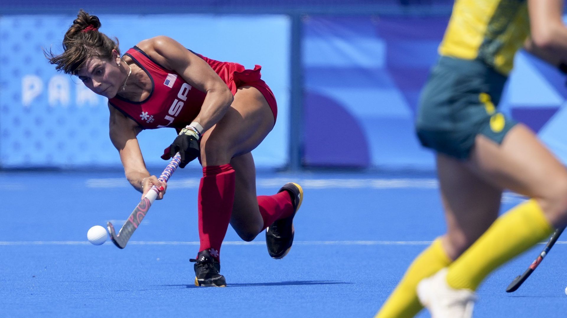Jul 31, 2024; Colombes, France; United States midfielder Meredith Sholder (2) during the Paris 2024 Olympic Summer Games at Stade Yves-du-Manoir