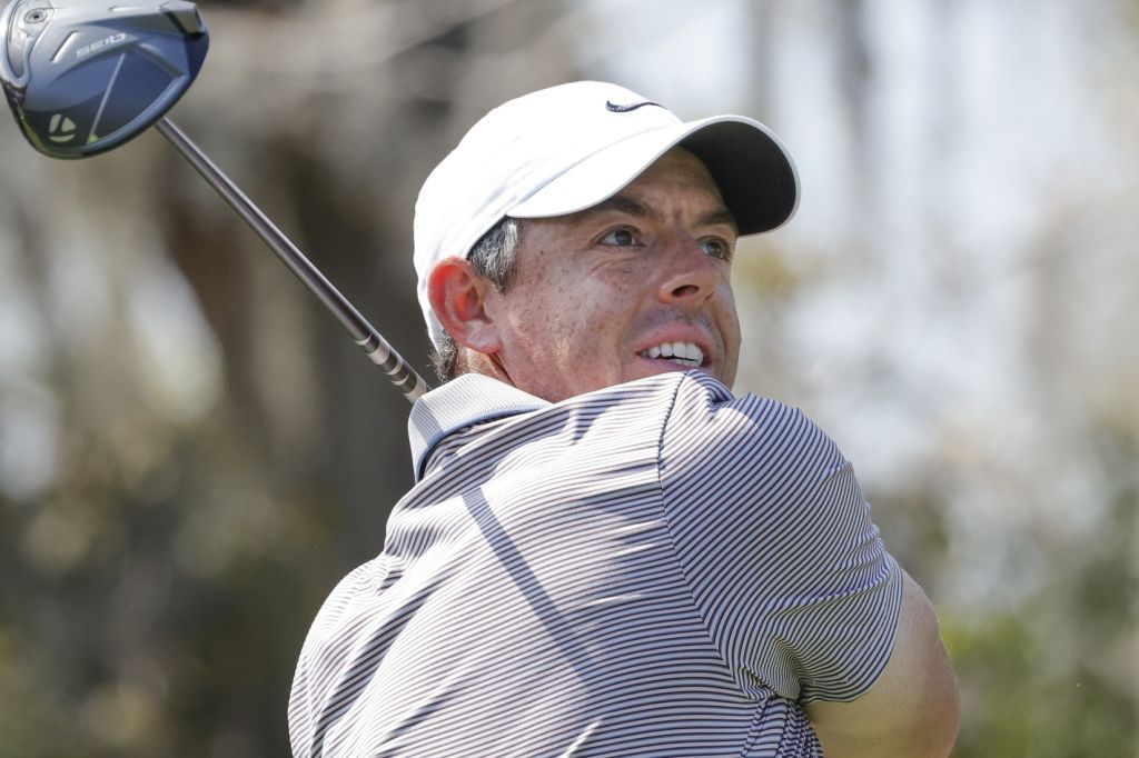 Mar 8, 2025; Orlando, Florida, USA; Rory McIlroy plays his shot from the third tee during the third round of the Arnold Palmer Invitational golf tournament at Bay Hill.