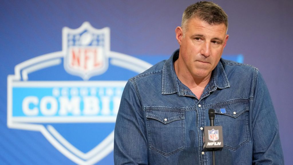 Feb 25, 2026; Indianapolis, IN, USA; New England Patriots coach Mike Vrabel speaks during the NFL Scouting Combine at the Indiana Convention Center. Mandatory Credit: Kirby Lee-Imagn Images