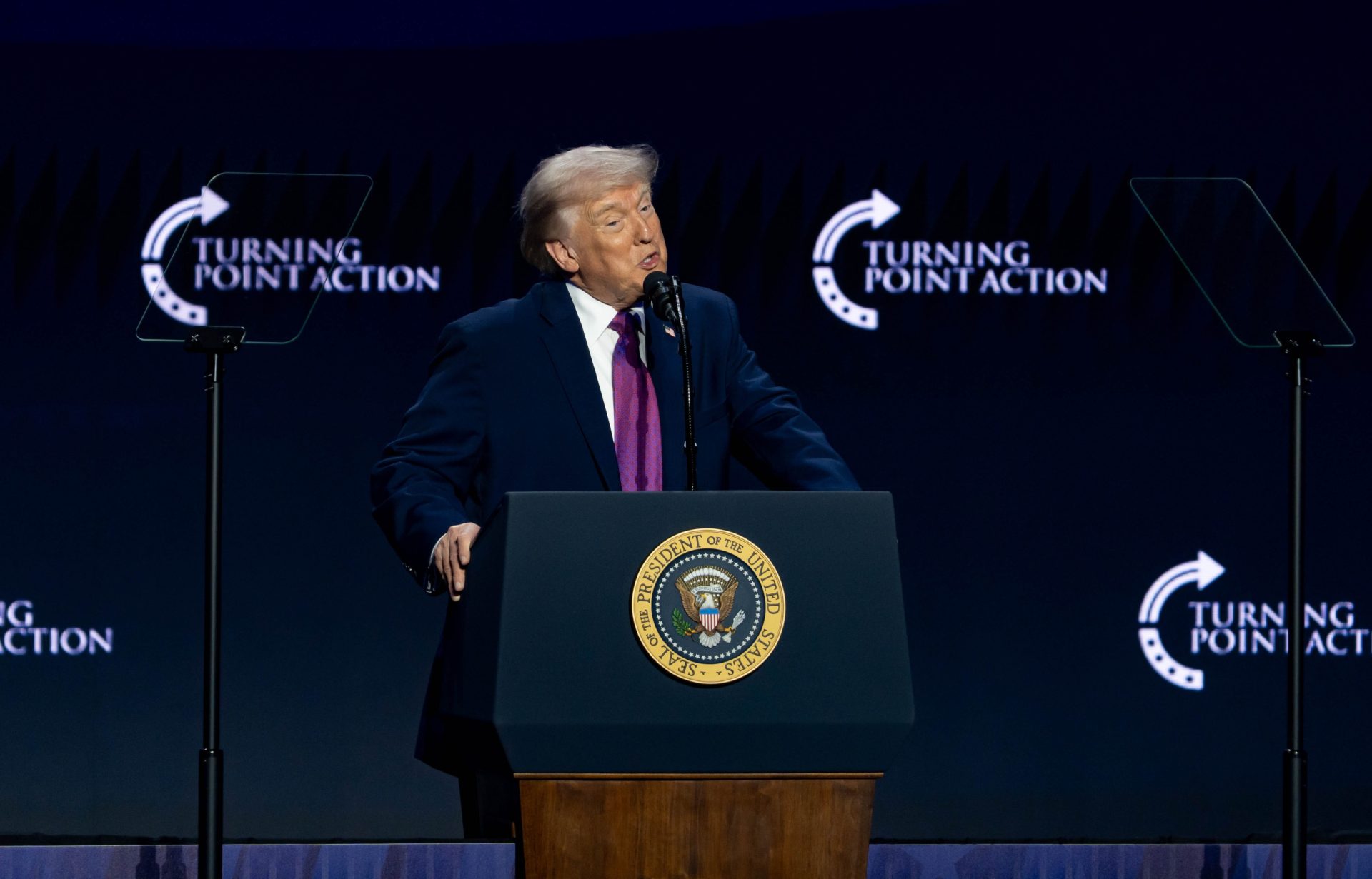President Donald Trump speaks at the Build the Red Wall rally at Dream City Church in Phoenix on April 17, 2026.