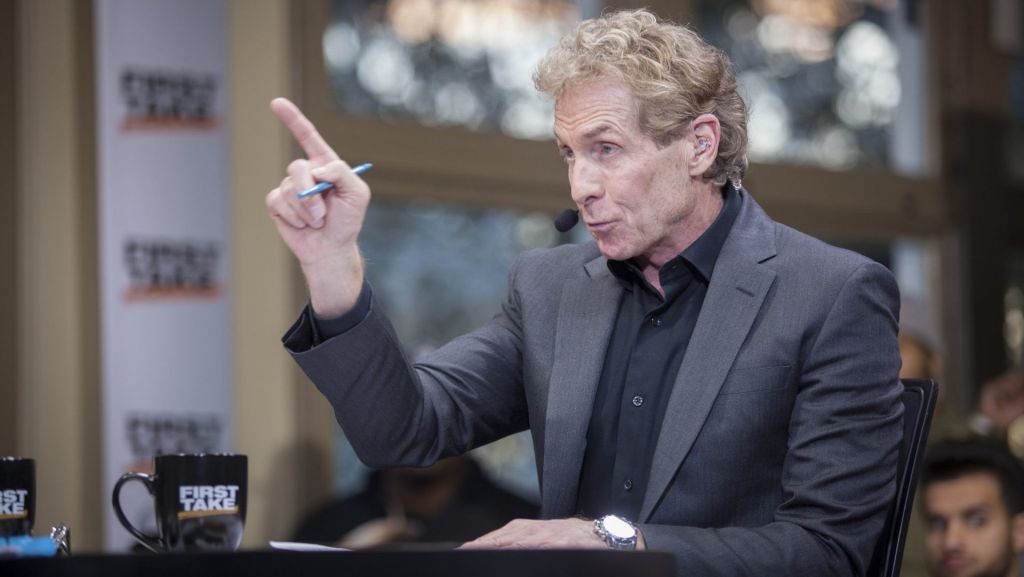 San Francisco, CA - February 3, 2016 - The GeneralÕs Residence at Fort Mason: Skip Bayless on the remote set of First Take during coverage for Super Bowl 50.