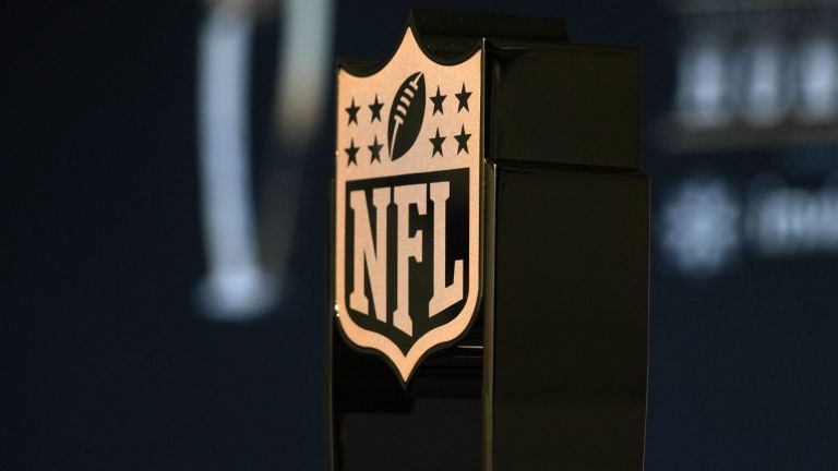 Feb 6, 2025; New Orleans, LA, USA; A NFL shield logo on an Honors trophy at the Super Bowl LIX NFL Honors at Saenger Theatre. Mandatory Credit: Kirby Lee-Imagn Images