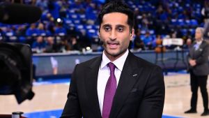 Oklahoma City, OK - May 22, 2025 - Paycom Center: Shams Charania at NBA Countdown during game 2 of the 2025 Western Conference finals.