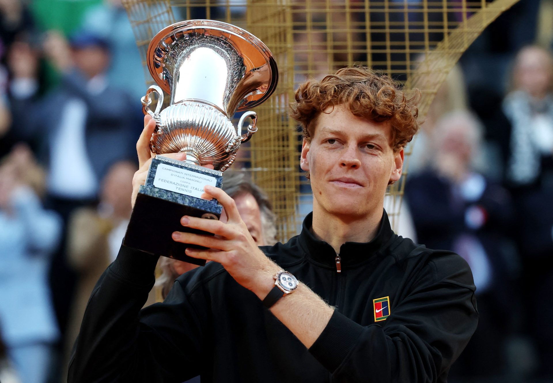 Tennis - Italian Open - Foro Italico, Rome, Italy - May 17, 2026 Italy's Jannik Sinner celebrates with the trophy after winning his men's final match against Norway's Casper Rudd
