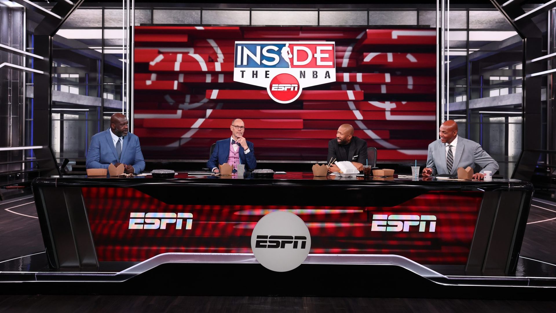 Atlanta, GA - March 7, 2026 - Turner Studios: Shaquille O'Neal , Ernie Johnson, Kenny Smith, and Charles Barkley during the 2026 NBA marketing campaign featuring Inside the NBA on ESPN.
