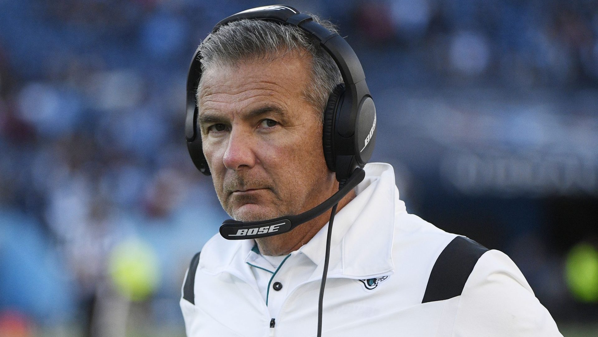 Dec 12, 2021; Nashville, Tennessee, USA; Jacksonville Jaguars head coach Urban Meyer on the sidelines against the Tennessee Titans during the second half at Nissan Stadium. Mandatory Credit: Steve Roberts-USA TODAY Sports