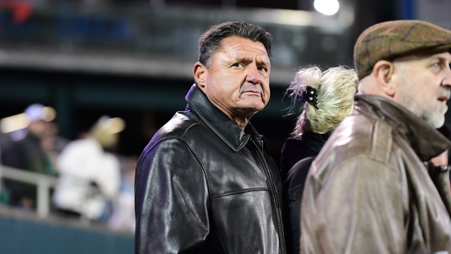 Nov 12, 2022; New Orleans, Louisiana, USA; LSU Tigers former head coach Ed Orgeron watches a game between the Tulane Green Wave and the UCF Knights from the sidelines at Yulman Stadium.