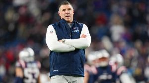 Jan 11, 2026; Foxborough, MA, USA; New England Patriots head coach Mike Vrabel looks on before the game against the Los Angeles Chargers in an AFC Wild Card Round game at Gillette Stadium. Mandatory Credit: David Butler II-Imagn Images