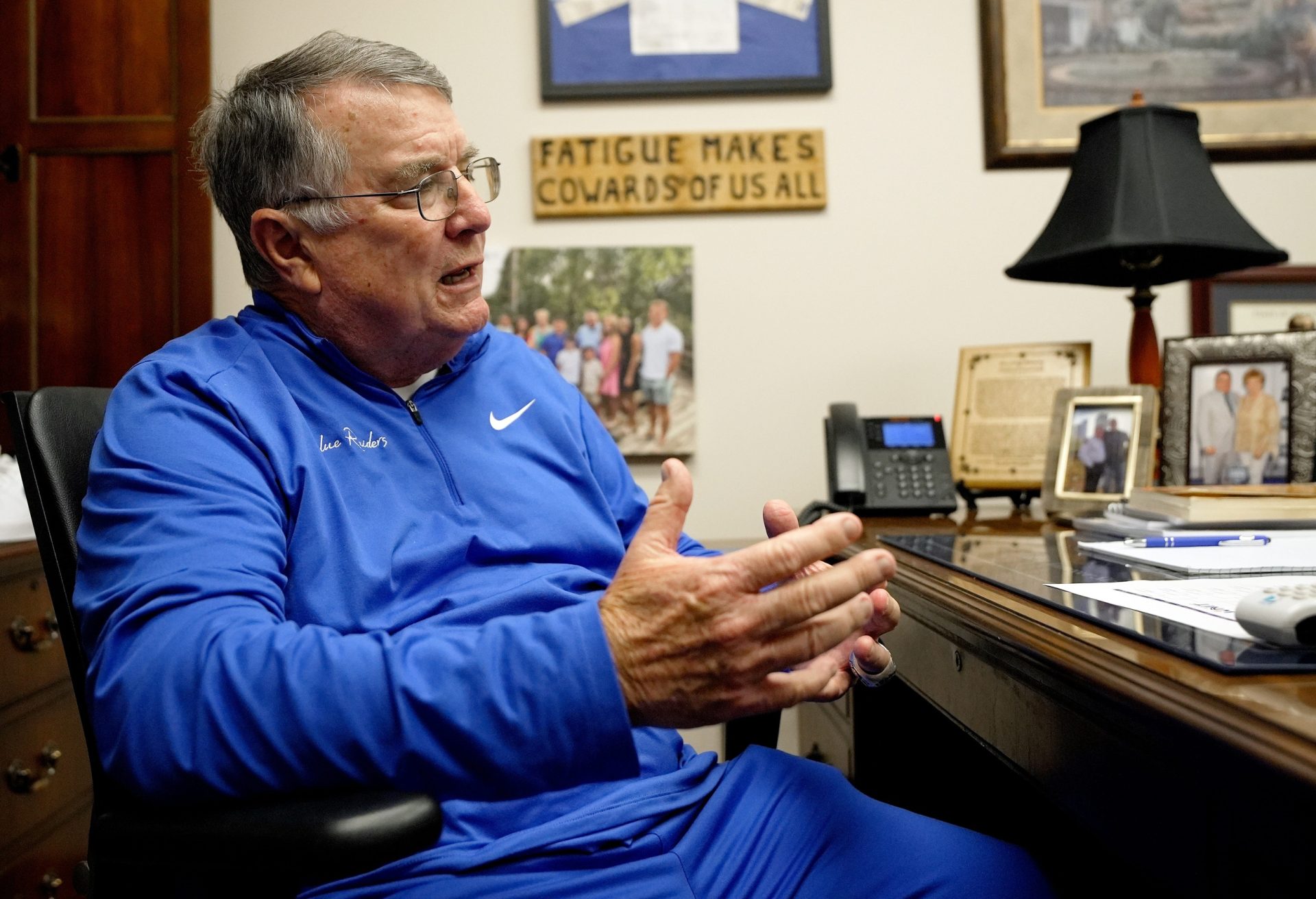 Middle Tennessee State University women’s basketball coach Rick Insell in his office on Wednesday, March 18, 2026, in Murfreesboro, Tenn.