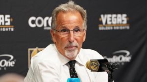 Mar 30, 2026; Las Vegas, Nevada, USA; Vegas Golden Knights head coach John Tortorella holds a presser after the Golden Knights defeated the Vancouver Canucks 4-2 at T-Mobile Arena. Mandatory Credit: Stephen R. Sylvanie-Imagn Images