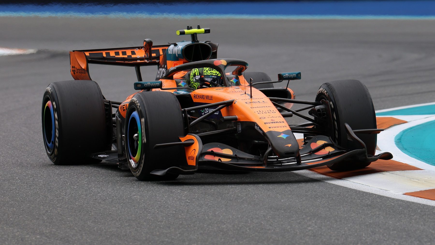 May 3, 2026; Miami Gardens, FL, USA; McLaren driver Lando Norris (1) during the Crypto.com Miami Grand Prix at Miami International Autodrome. Mandatory Credit: Nathan Ray Seebeck-Imagn Images