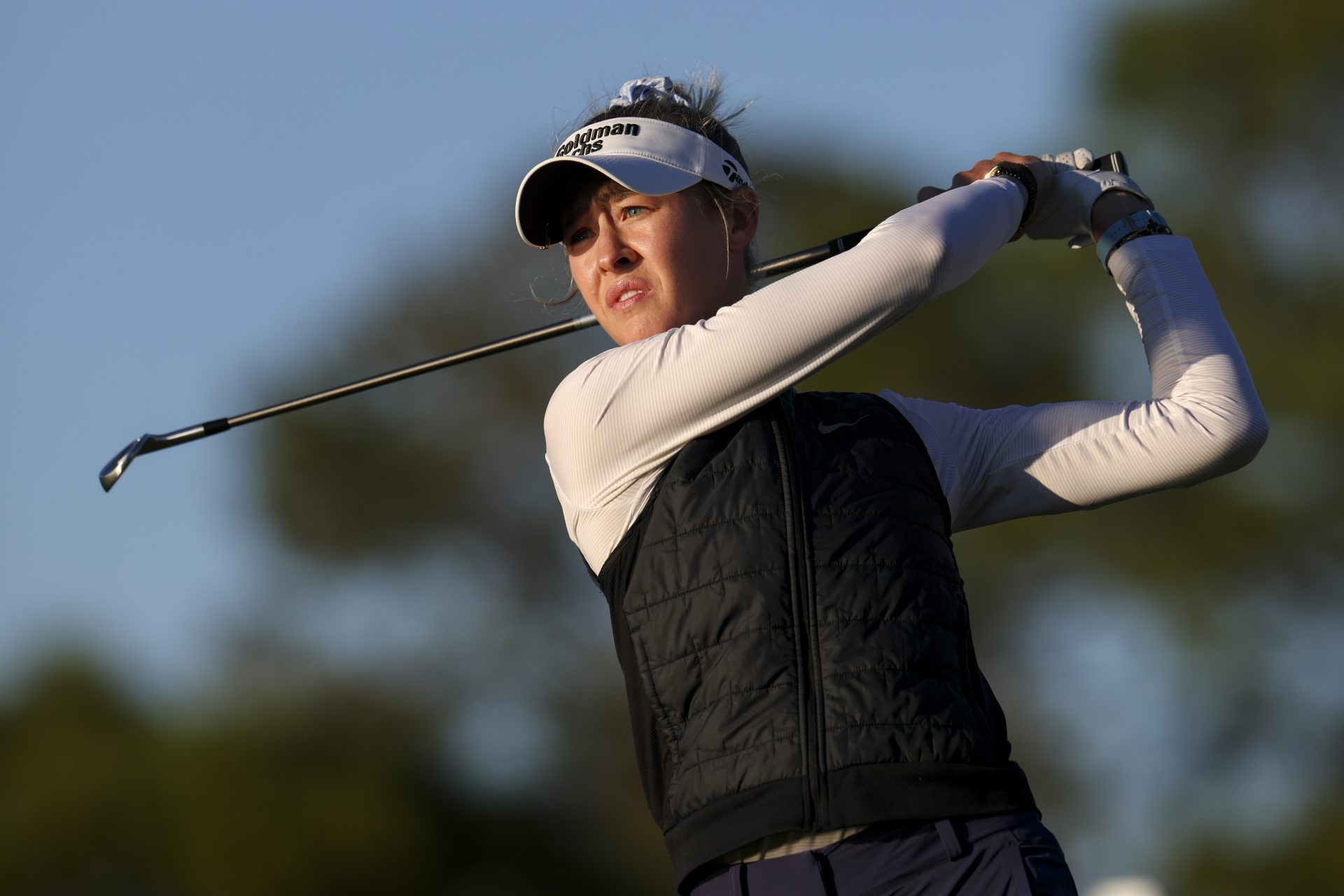 Nov 13, 2025; Belleair, Florida, USA; Nelly Korda hits a shot on the ninth hole during the first round of The ANNIKA golf tournament at Pelican Golf Club.