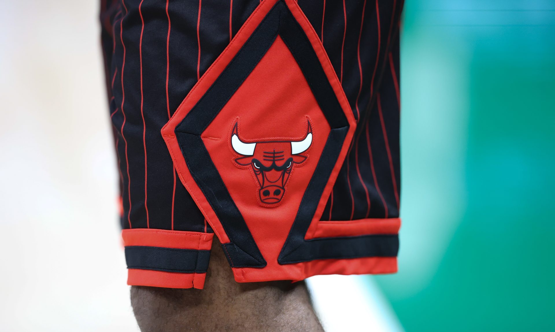 Apr 12, 2026; Dallas, Texas, USA; Chicago Bulls logo on a player's shorts before the game against the Dallas Mavericks at American Airlines Center.