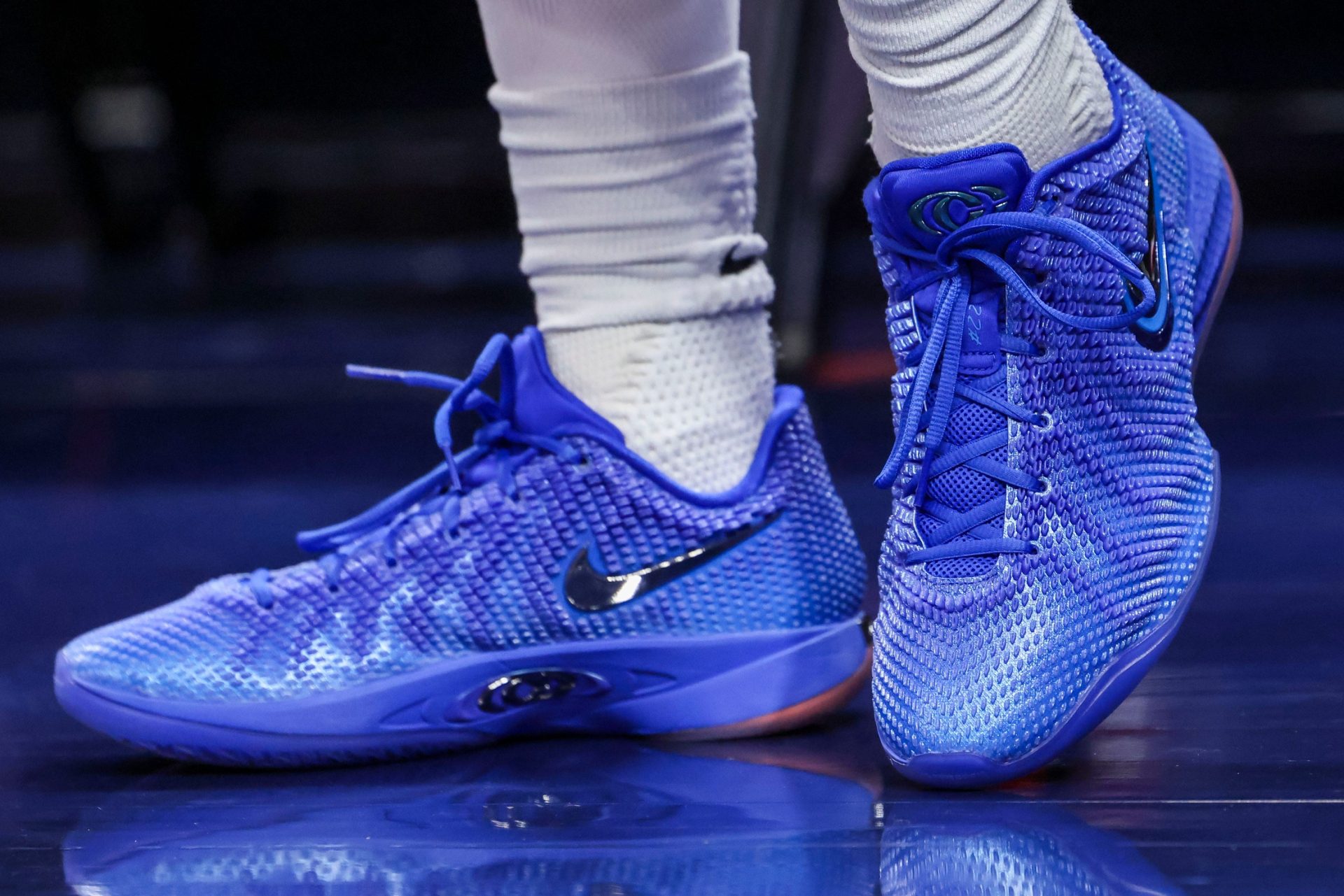 Indiana Fever guard Caitlin Clark (22) sports her signature Nike Caitlin 1 shoe while warming up Thursday, June 18, 2026, during a game at Gainbridge Fieldhouse in Indianapolis.