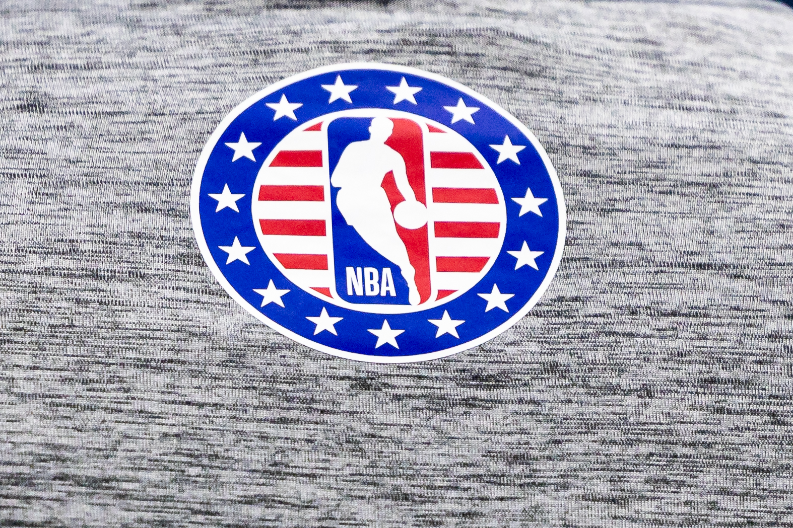 Nov 12, 2025; New Orleans, Louisiana, USA; Detailed view of the NBA logo during the game between the New Orleans Pelicans and the Portland Trail Blazers at Smoothie King Center.