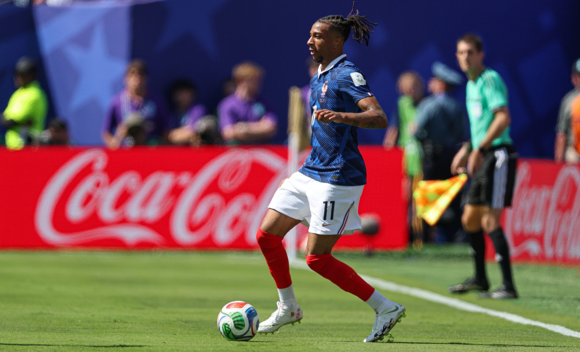 Jun 16, 2026; East Rutherford, New Jersey, USA; France forward Michael Olise (11) controls the ball against Senegal during a Group I match of the 2026 FIFA World Cup at New York New Jersey Stadium