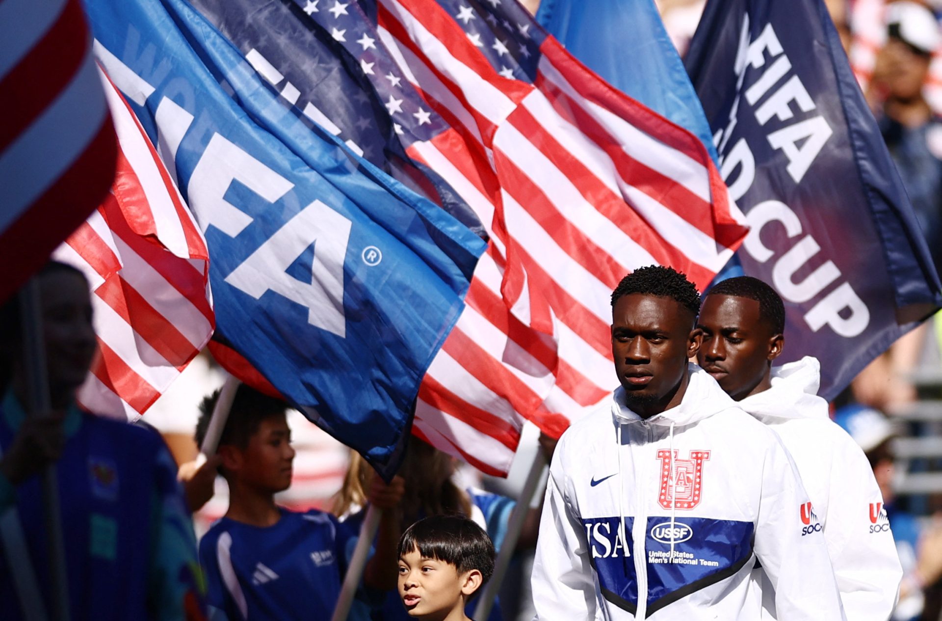 Soccer Football - FIFA World Cup 2026 - Round of 16 - United States v Belgium - Seattle Stadium, Seattle, Washington, U.S. - July 6, 2026 Folarin Balogun of the U.S. walks out before the match
