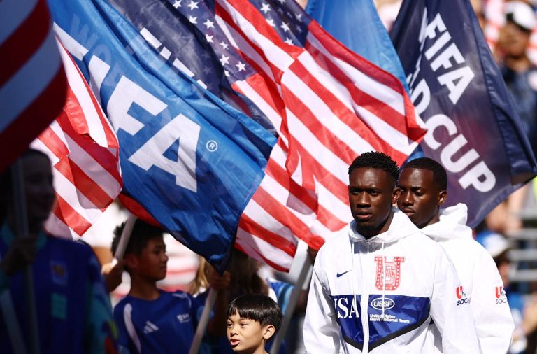 Soccer Football - FIFA World Cup 2026 - Round of 16 - United States v Belgium - Seattle Stadium, Seattle, Washington, U.S. - July 6, 2026 Folarin Balogun of the U.S. walks out before the match