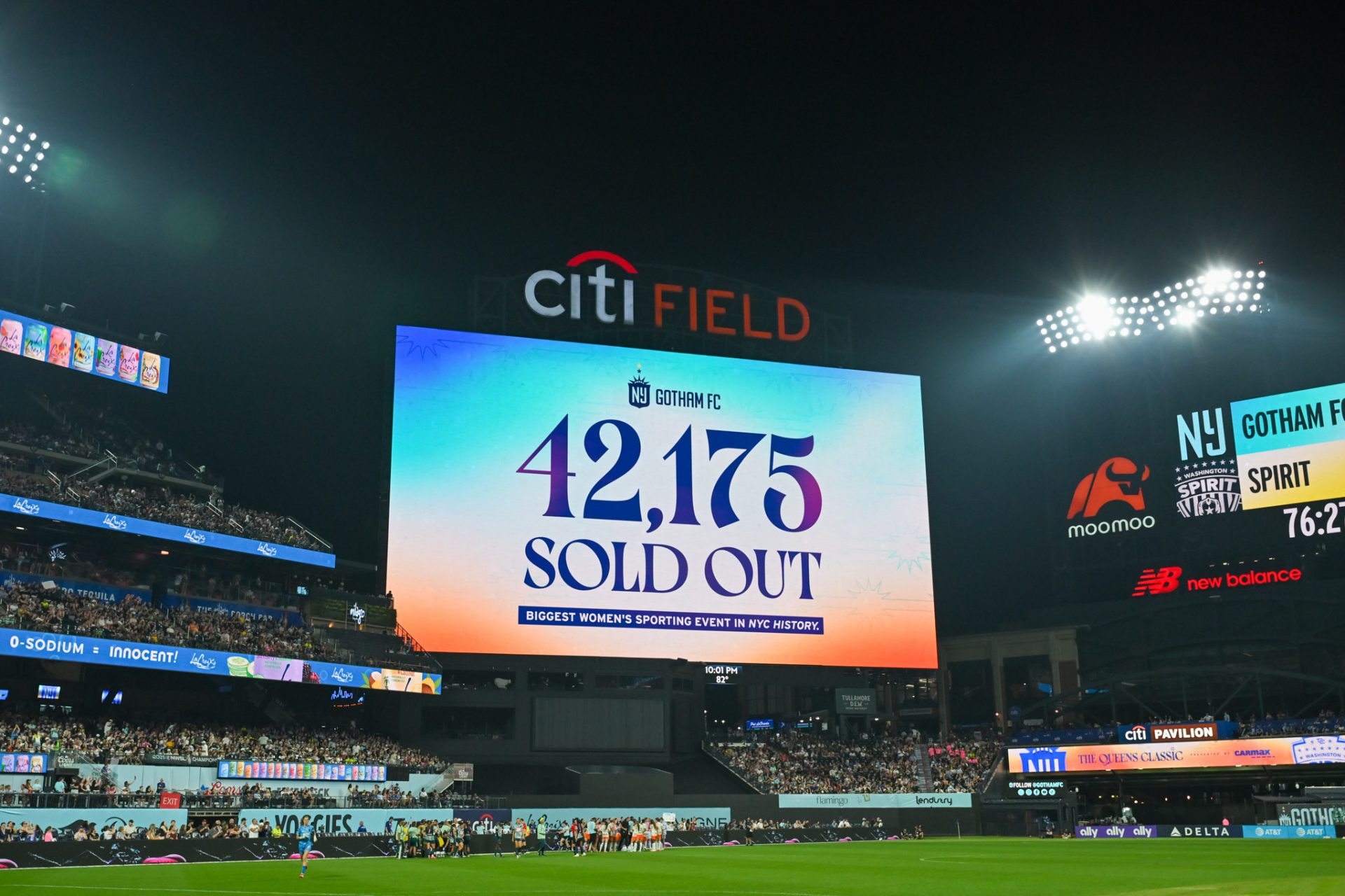 Jul 15, 2026; New York, NY, USA; A sold out crowd is announced during the Queens Classic match between Washington Spirit and Gotham FC at Citi Field.