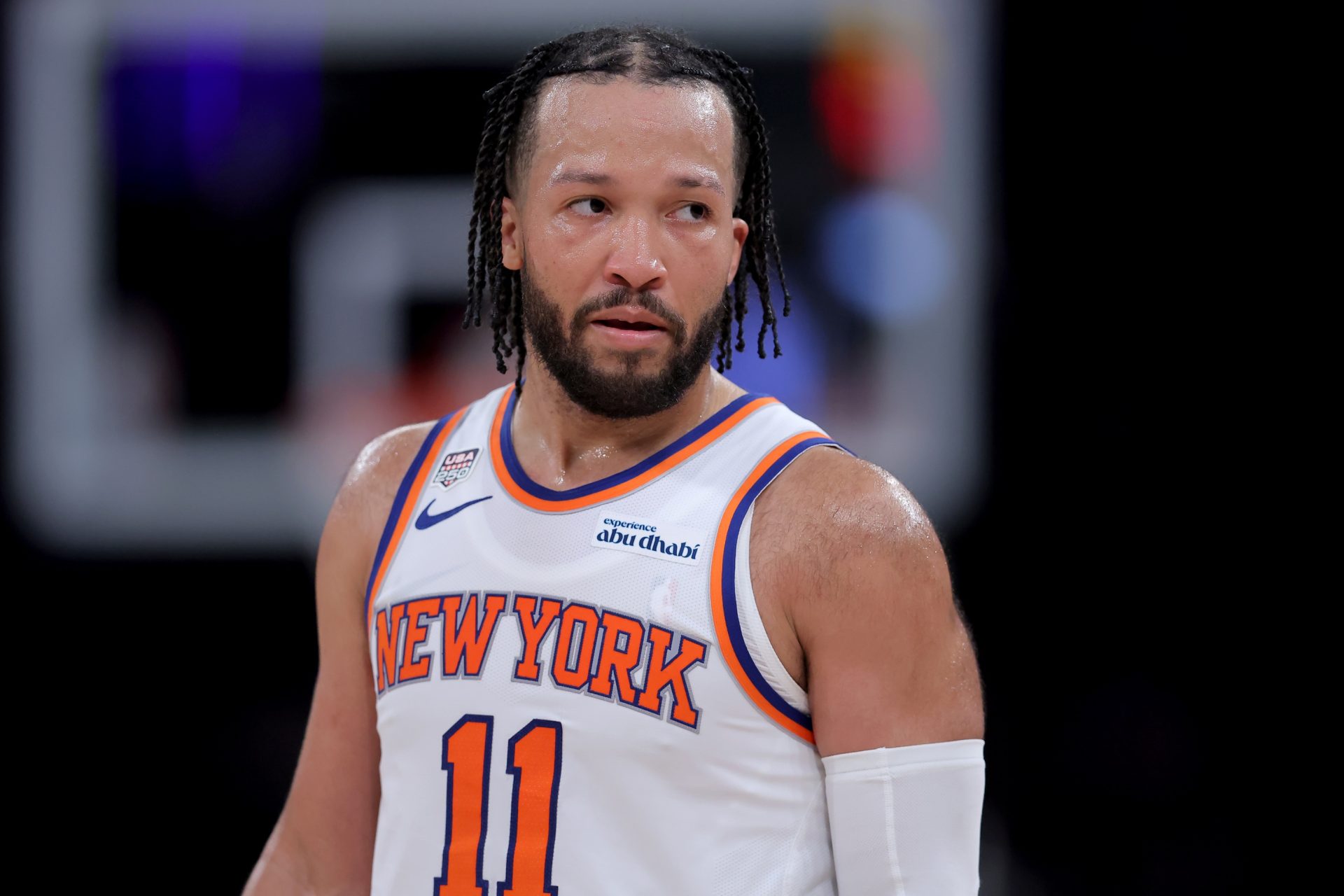 Jun 10, 2026; New York, New York, USA; New York Knicks guard Jalen Brunson (11) during the second quarter of game four of the 2026 NBA Finals against the San Antonio Spurs at Madison Square Garden.