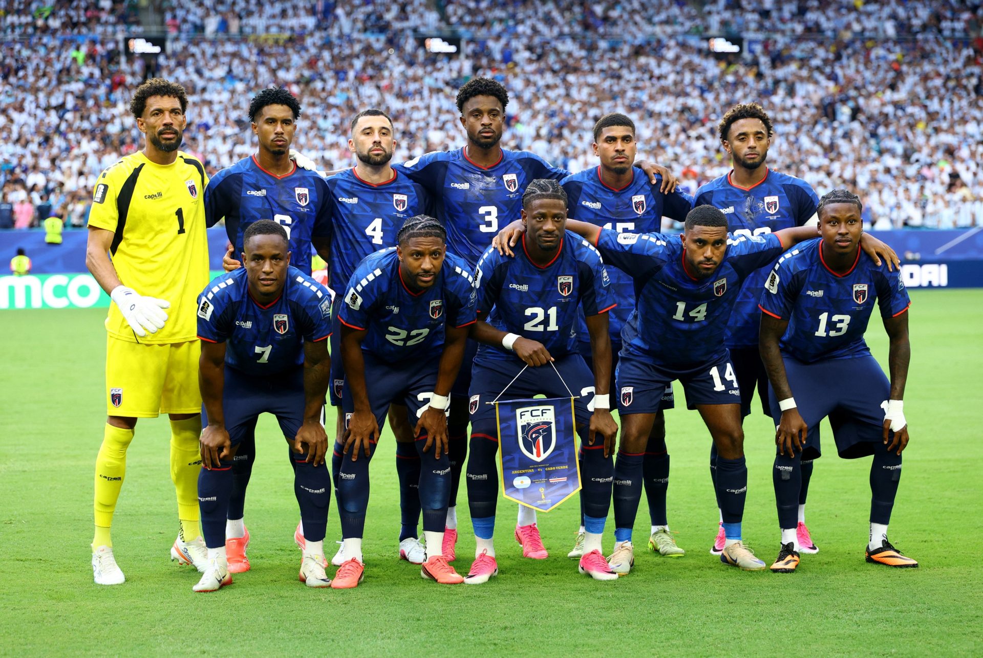 July 3, 2026; Miami Gardens, Florida, U.S.; Cape Verde players pose for a team group photo before the match.