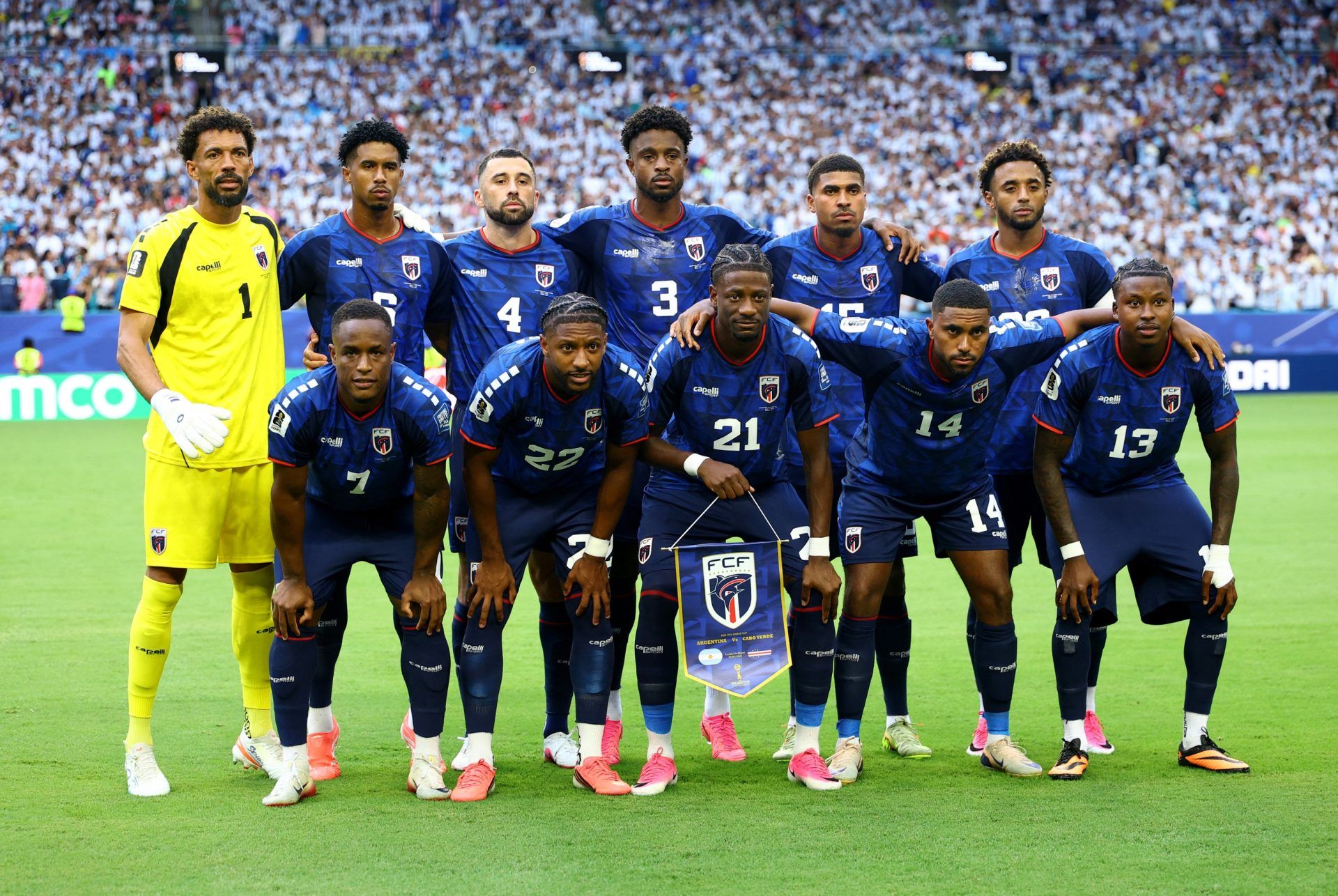 July 3, 2026; Miami Gardens, Florida, U.S.; Cape Verde players pose for a team group photo before the match.