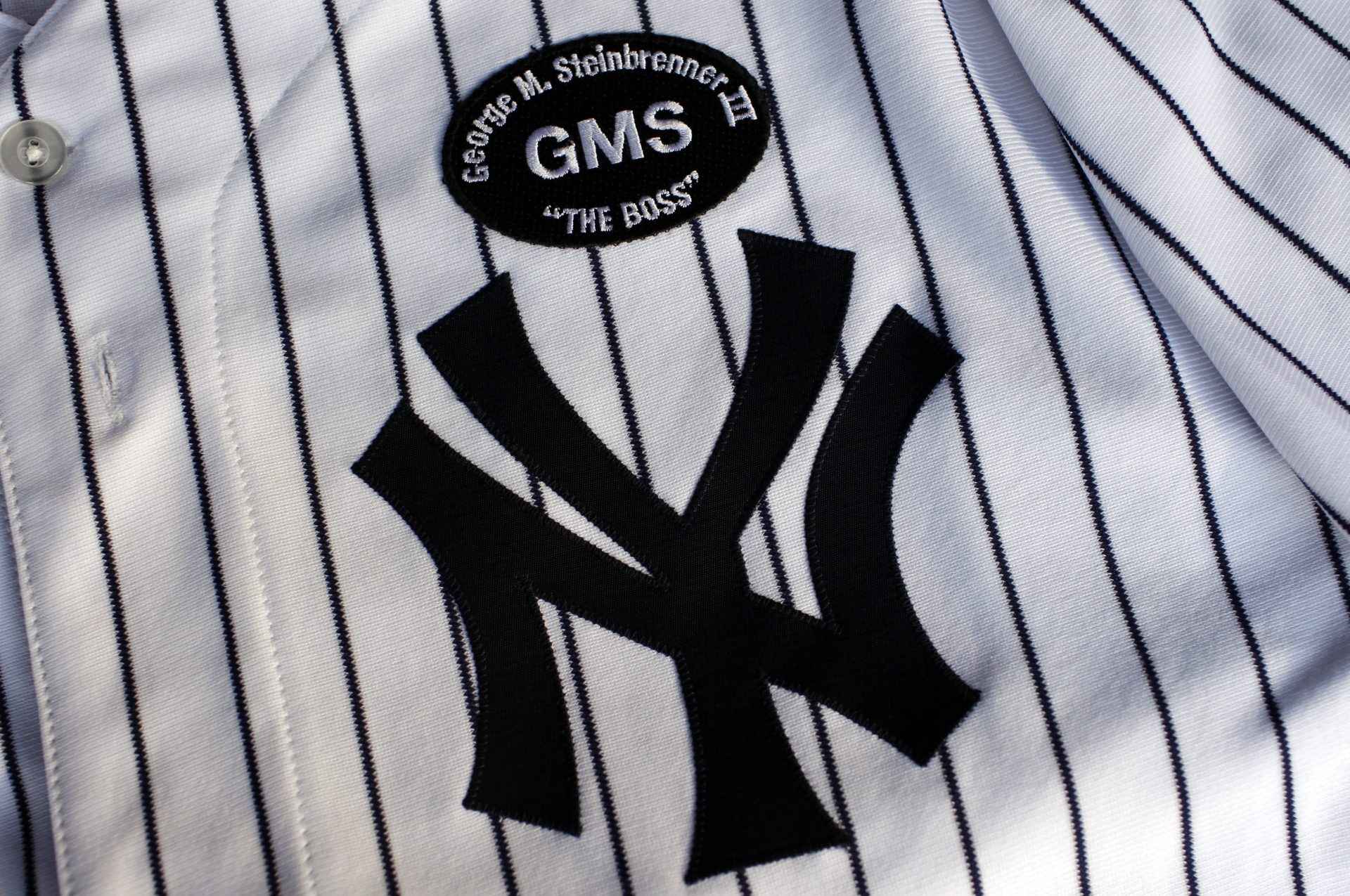 A patch to be worn on New York Yankees' uniform honoring the late owner of the team George Steinbrenner is seen before the Yankees' American League baseball game against the Tampa Bay Rays in New York, July 16, 2010.