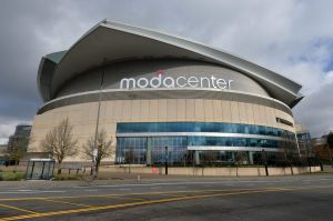 Mar 18, 2015; Portland, OR, USA; General view of the Moda Center exterior prior to the second round of the 2015 NCAA Basketball Championship.
