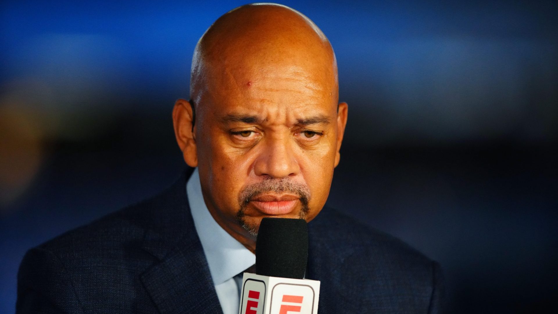 Jul 11, 2021; Milwaukee, Wisconsin, USA; ESPN reporter Michael Wilbon prior to the Phoenix Suns against the Milwaukee Bucks in game three of the 2021 NBA Finals at Fiserv Forum. Mandatory Credit: Mark J. Rebilas-USA TODAY Sports