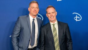 Troy Aikman and Joe Buck arrive at the Disney Upfront 2022 event in New York City, New York, U.S., May 17, 2022. REUTERS/David Dee Delgado