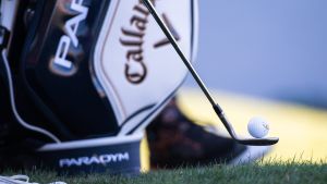 Adam Svensson balances a golf ball on his club while waiting to tee off from the 17th tee during the third round of the Honda Classic at PGA National Resort & Spa on Saturday, February 25, 2023, in Palm Beach Gardens, FL.
