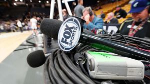 Jan 18, 2024; Boulder, Colorado, USA; General view of a Fox Sports broadcast microphone before the game between the Oregon Ducks against the Colorado Buffaloes at the CU Events Center. Mandatory Credit: Ron Chenoy-USA TODAY Sports