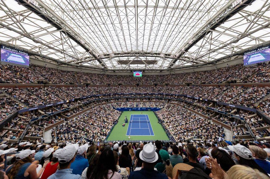 Sep 6, 2025; Flushing, NY, USA; A general view of the women’s singles final between Aryna Sabalenka of Belarus and Amanda Anisimova of the United States at the US Open at Arthur Ashe Stadium in Billie Jean King National Tennis Center.