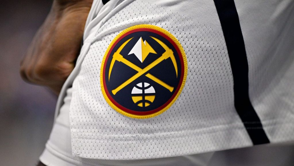 Jan 14, 2026; Dallas, Texas, USA; A view of the Denver Nuggets logo on the shorts of guard Tim Hardaway Jr. (10) during the game against the Dallas Mavericks at the American Airlines Center. Mandatory Credit: Jerome Miron-Imagn Images