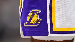 Jan 24, 2026; Dallas, Texas, USA; A view of the Los Angeles Lakers logo on the shorts of Los Angeles Lakers forward LeBron James (23) during the game against the Dallas Mavericks at the American Airlines Center. Mandatory Credit: Jerome Miron-Imagn Images