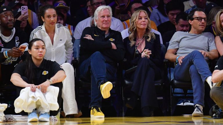 Mar 12, 2026; Los Angeles, California, USA; Los Angeles Lakers majority owner Mark Walter and team executive Jeannie Buss in attendance at Crypto.com Arena. Mandatory Credit