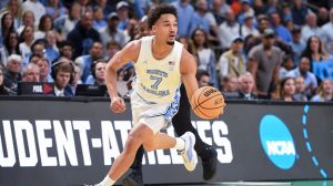 North Carolina Tar Heels guard Seth Trimble (7) drives to the basket Thursday, March 19, 2026, during the NCAA Mens Basketball Tournament first round game against the VCU Rams at Bon Secours Wellness Arena in Greenville, South Carolina.