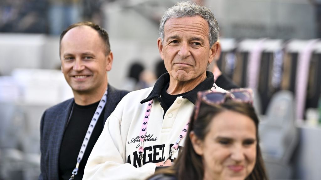 May 9, 2026; Los Angeles, California, USA; Former Disney CEO Bob Iger watches pregame warm ups before the game between Angel City FC and the San Diego Wave at BMO Stadium.