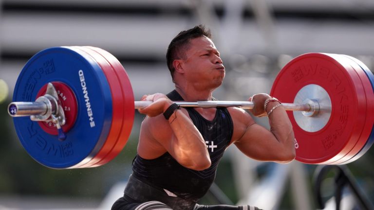 May 24, 2026; Las Vegas, NV, USA; Yoni Andica (COL) during the weightlifting competition at the Enhanced Games at Resorts World Las Vegas. Mandatory Credit: