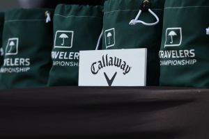 Jun 27, 2026; Cromwell, Connecticut, USA; Callaway sign at the driving range during the third round of the Travelers Championship golf tournament.