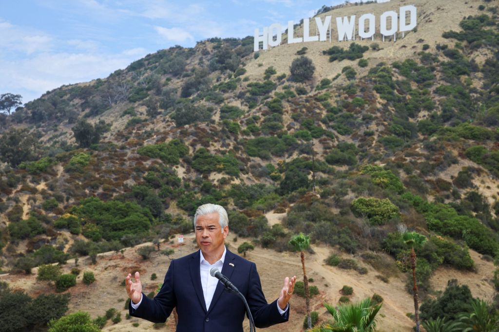 California Attorney General Rob Bonta holds a press conference as he announces California will be suing to block the Paramount's $110 billion acquisition of Warner Bros. Discovery in Los Angeles, California, U.S. July 13, 2026.