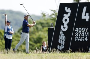 Golf - LIV Golf - United Kingdom - JCB Golf and Country Club, Uttoxeter, Britain - July 24, 2026 Crushers GC's Bryson DeChambeau in action as he hits a tee shot on the fourth hole during the second round