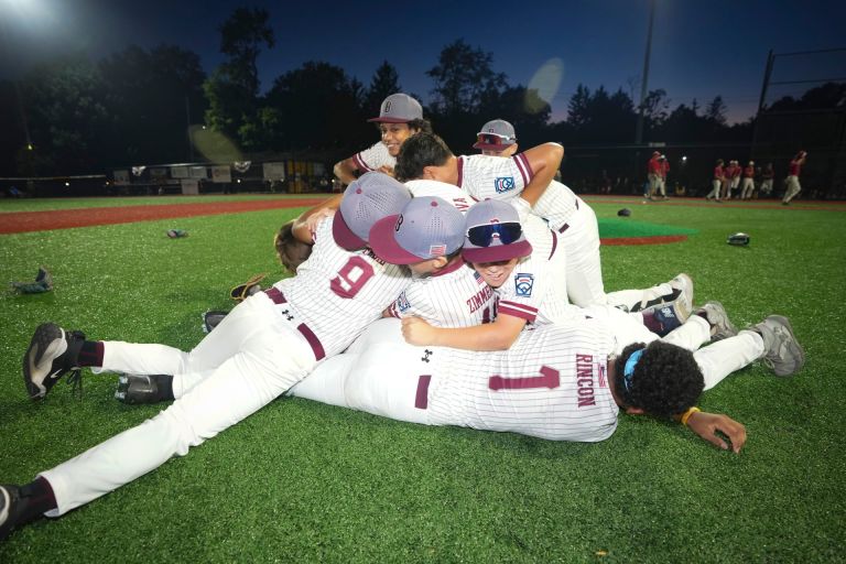 Bayonne celebrates after defeating Blackwood in the New Jersey Little League State Championships at the Cresskill Little League Baseball field, Aug 3, 2026, Cresskill, NJ, USA.