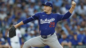 Aug 4, 2026; Chicago, Illinois, USA; Los Angeles Dodgers starting pitcher Tarik Skubal (29) delivers a pitch against the Chicago Cubs during the first inning at Wrigley Field. Mandatory Credit: Kamil Krzaczynski-Imagn Images