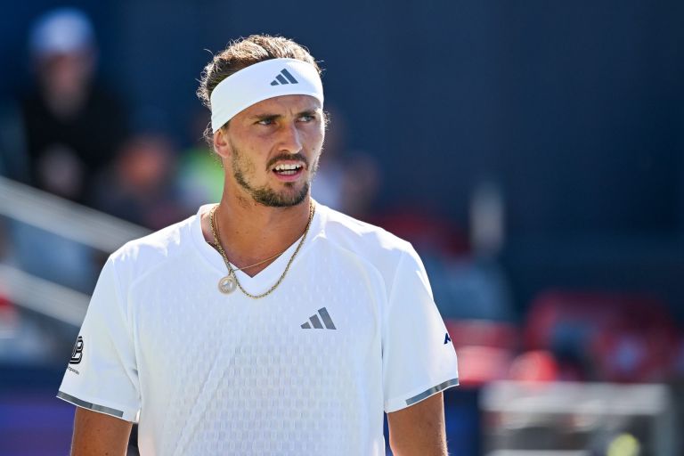 Aug 5, 2026; Montreal, QC, Canada; Alexander Zverev (GER) looks on against Tallon Griekspoor (NED) in second round play at IGA Stadium.