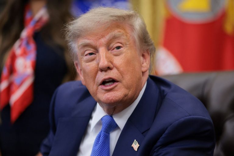 U.S. President Donald Trump speaks during an event to sign an executive order regarding vaccine flexibility, in the Oval Office at the White House in Washington, D.C., U.S., August 10, 2026.